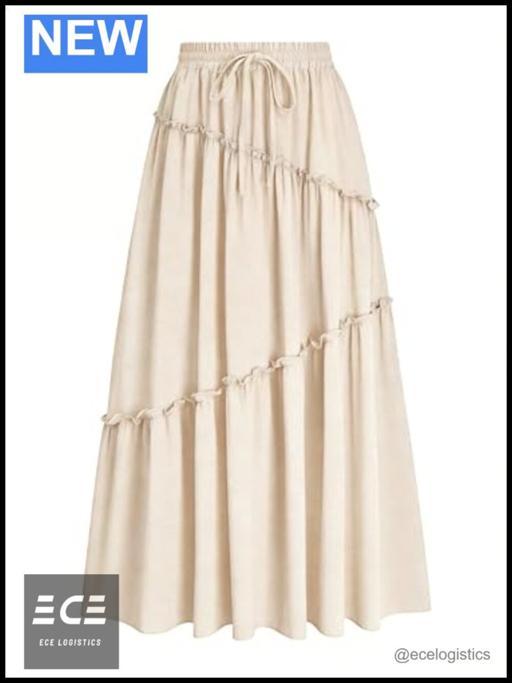 Womens Maxi Skirt Smocked Tiered High Waisted A Line Flowy Long with Pockets